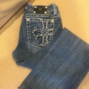 Miss Me Blue Boot Cut Jeans with Embellished Pockets